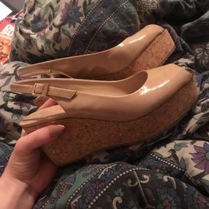 nude patent brand new Jimmy Choo open toe wedges